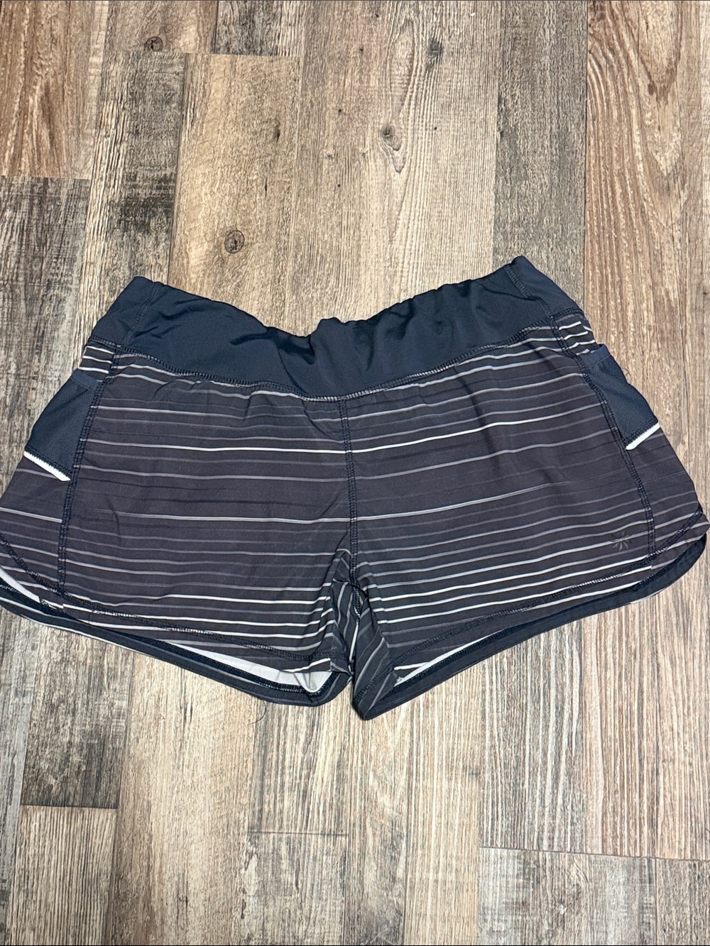 ATHLETA Black Striped Running Shorts Women’s L